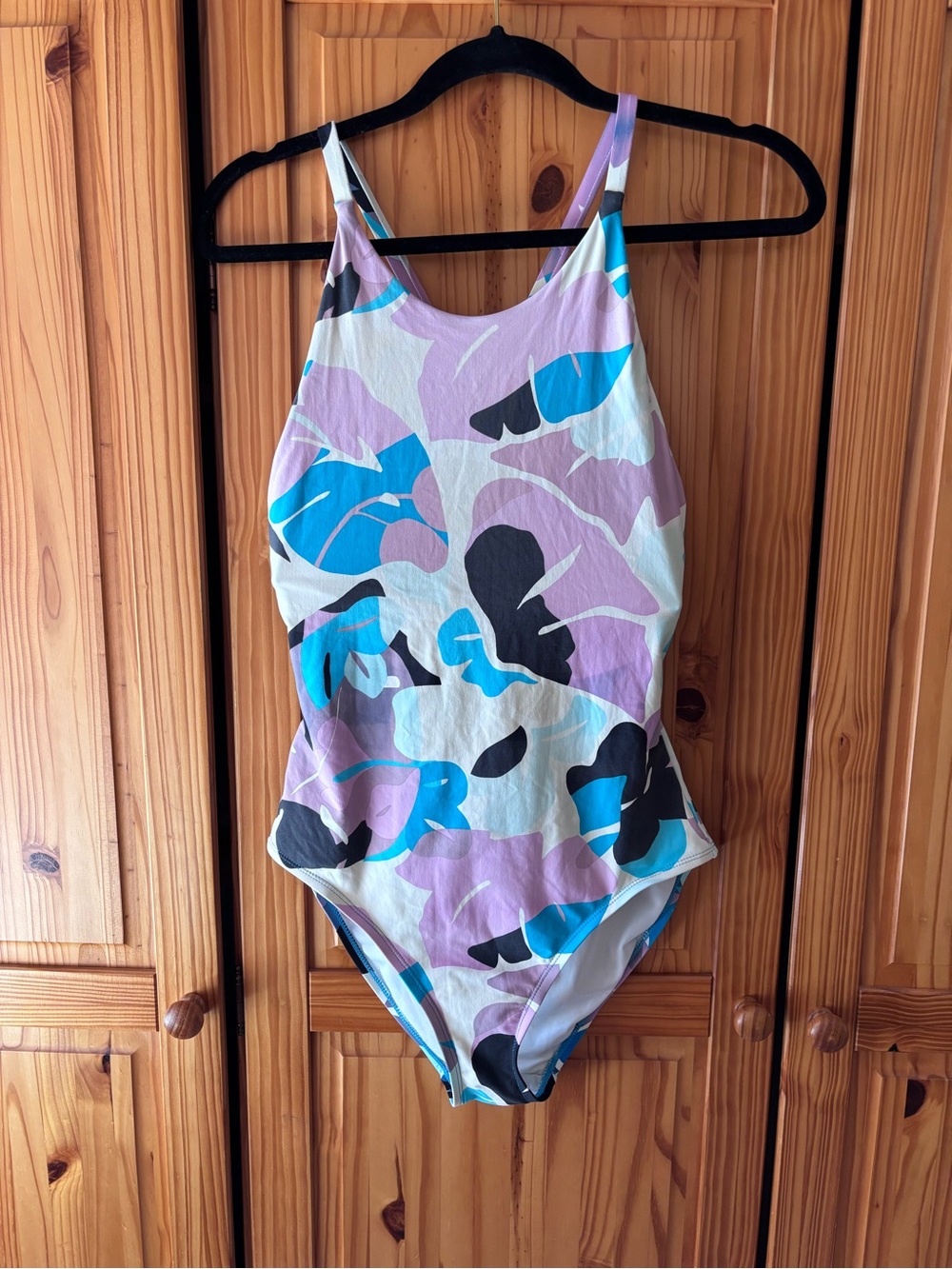 Nautica Lavender, Blue & Black Abstract One-Piece Swimsuit with Scoop Neck